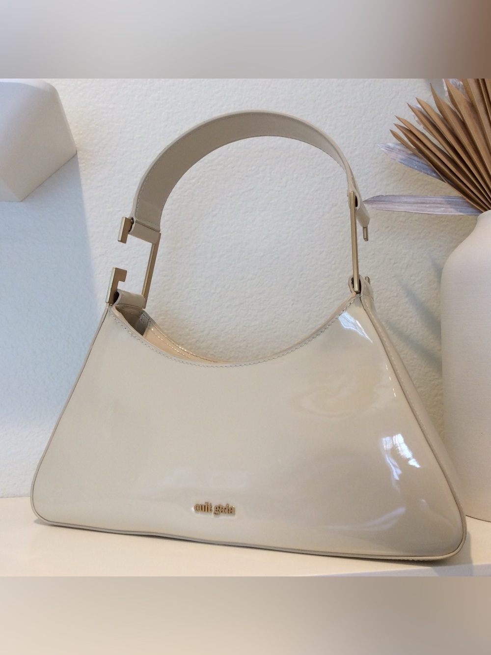cult gaia Cream Patent Leather Shoulder Bag